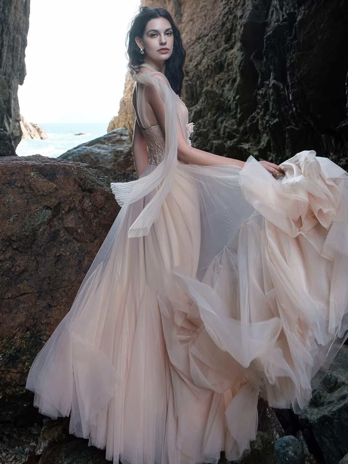 Heavy Lace Halter Corset Mesh Maxi Dress