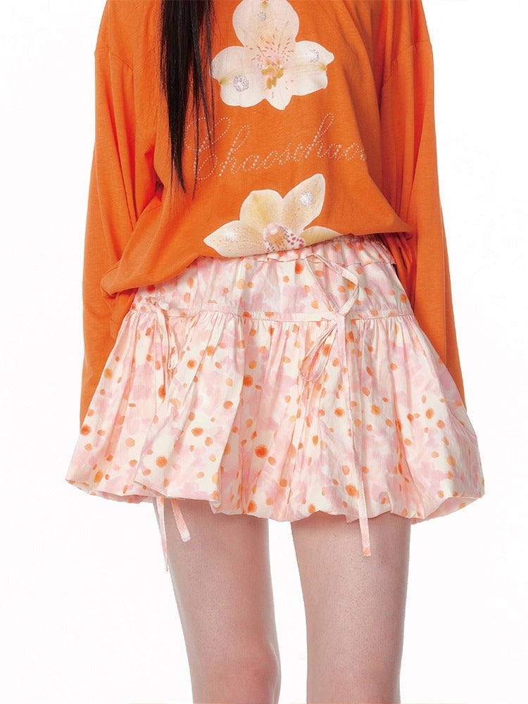 Bow Tie Waist Floral Bubble Skirt