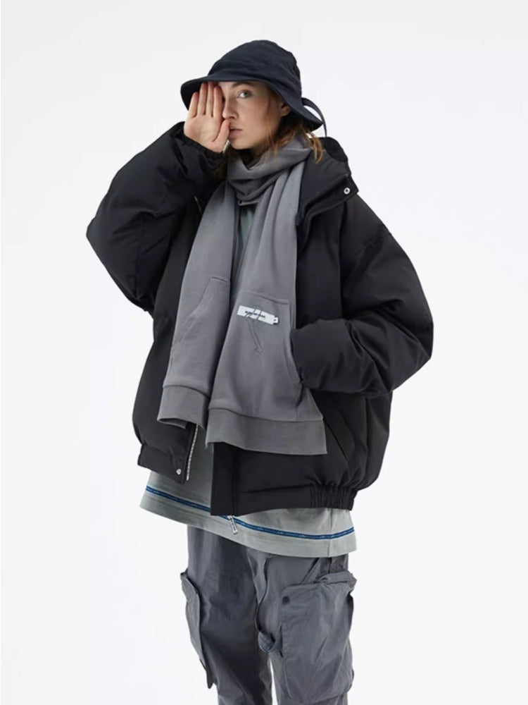 Textured Stripe-Panel Oversized Winter Puffer Jacket