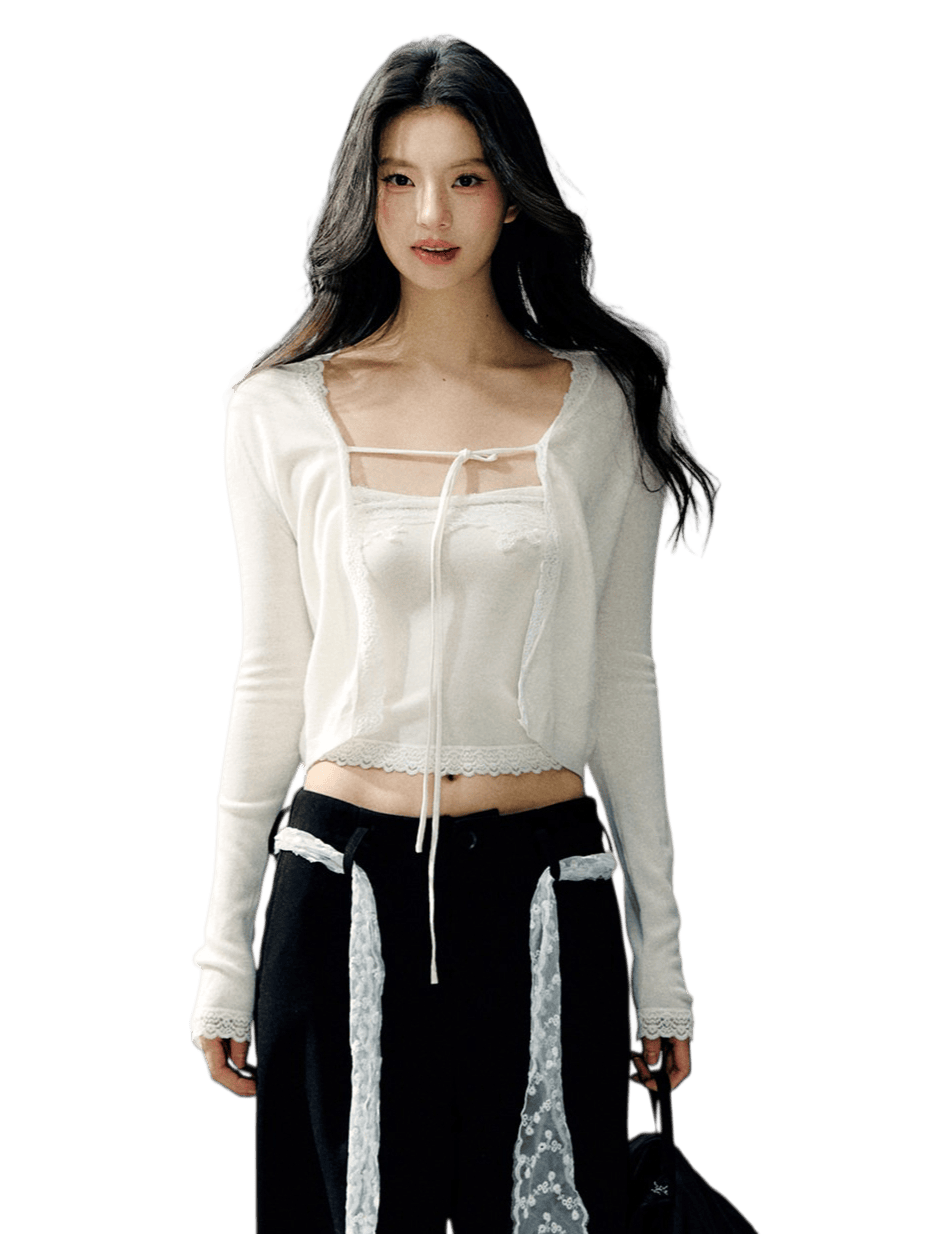 Sheer Shirt &amp; Inner Layer Two-Piece Set