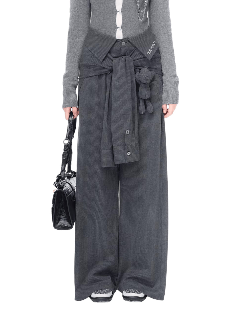 Striped Structured Wide-Leg Trousers