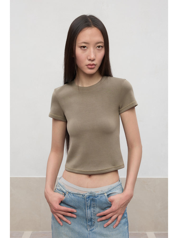 Regular-Shoulder Round Neck Short-Sleeve T-Shirt