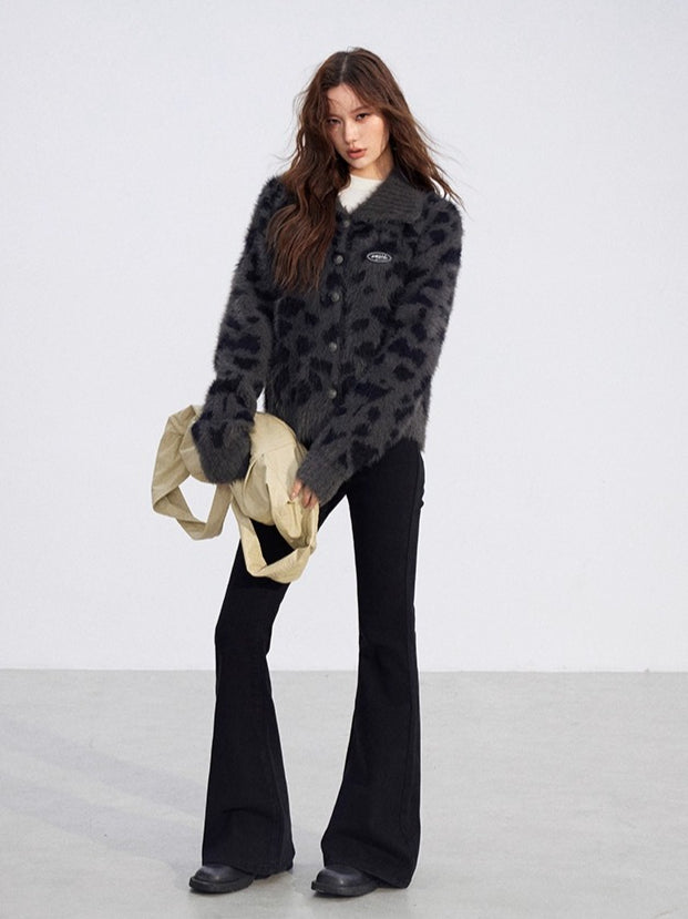 Leopard Mink-Plush Knit Sweater