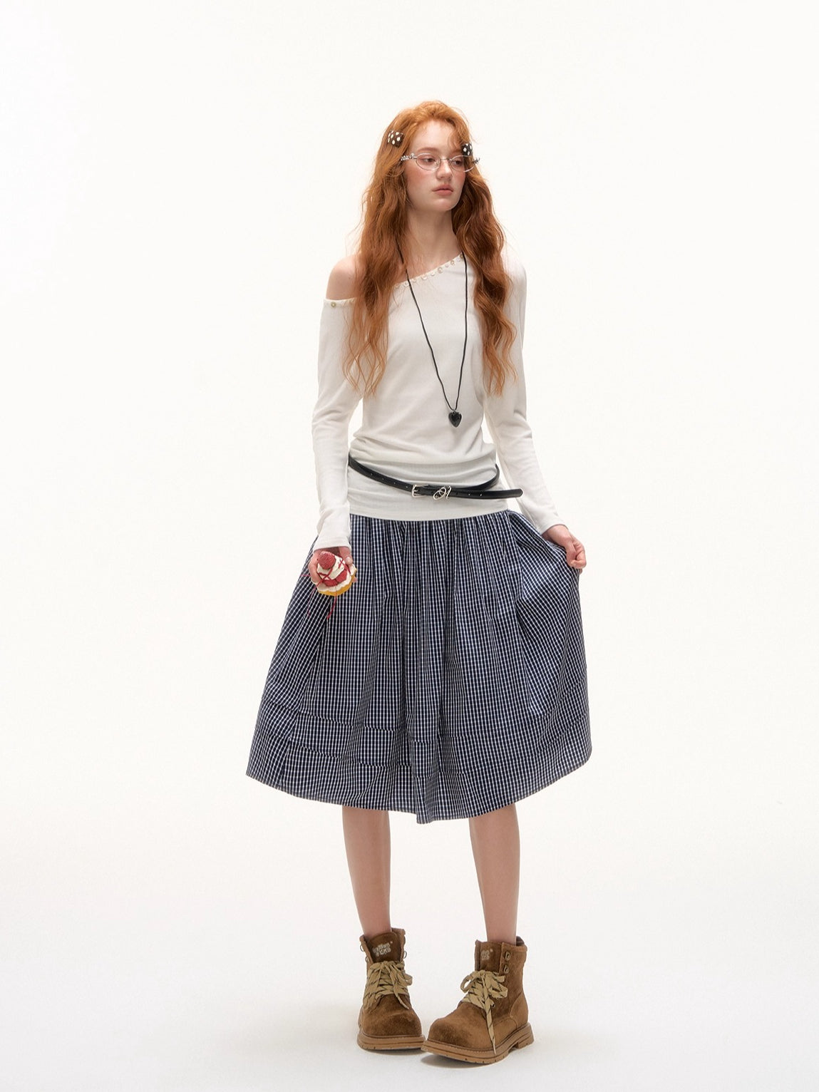 Plaid Pleated Mid-Length Skirt