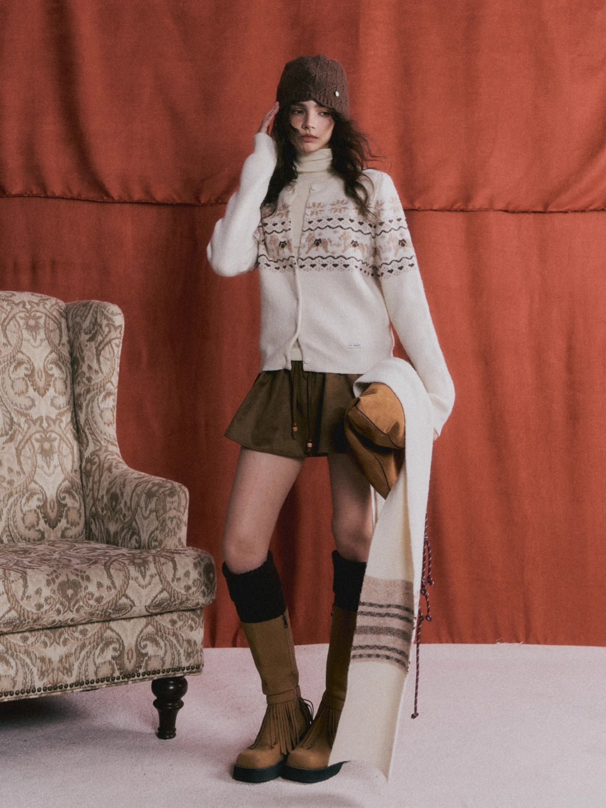 Beaded Suede Puff Mini Skirt