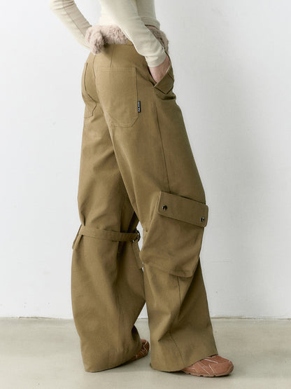 Khaki Loose-fit Cargo Straight-leg Pants