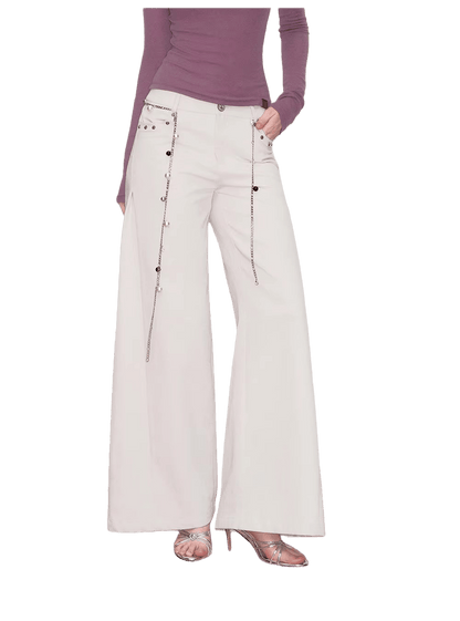Wave-Embroidered Wide-Leg Straight Pants