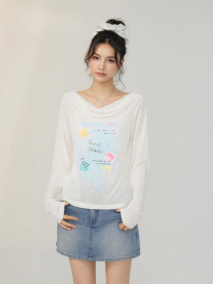 Pile Collar Lace Fake Two-piece Sunscreen T-shirt