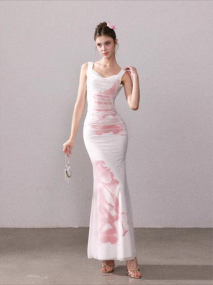 Icy Rose Floral Mesh Mermaid Maxi Dress