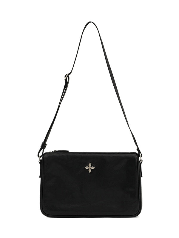 Black &amp; Silver Badge Leather Bag