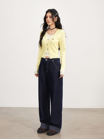 Contrast Layered Knit Cardigan