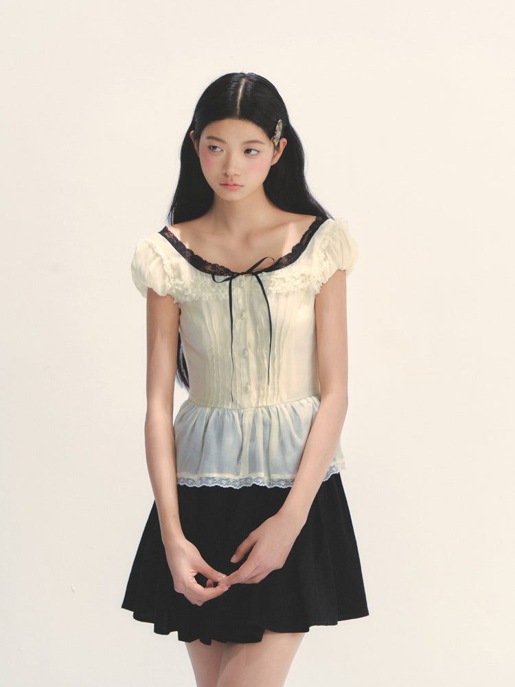 Tuck Pleat Color Blocked Tea- Length Dress