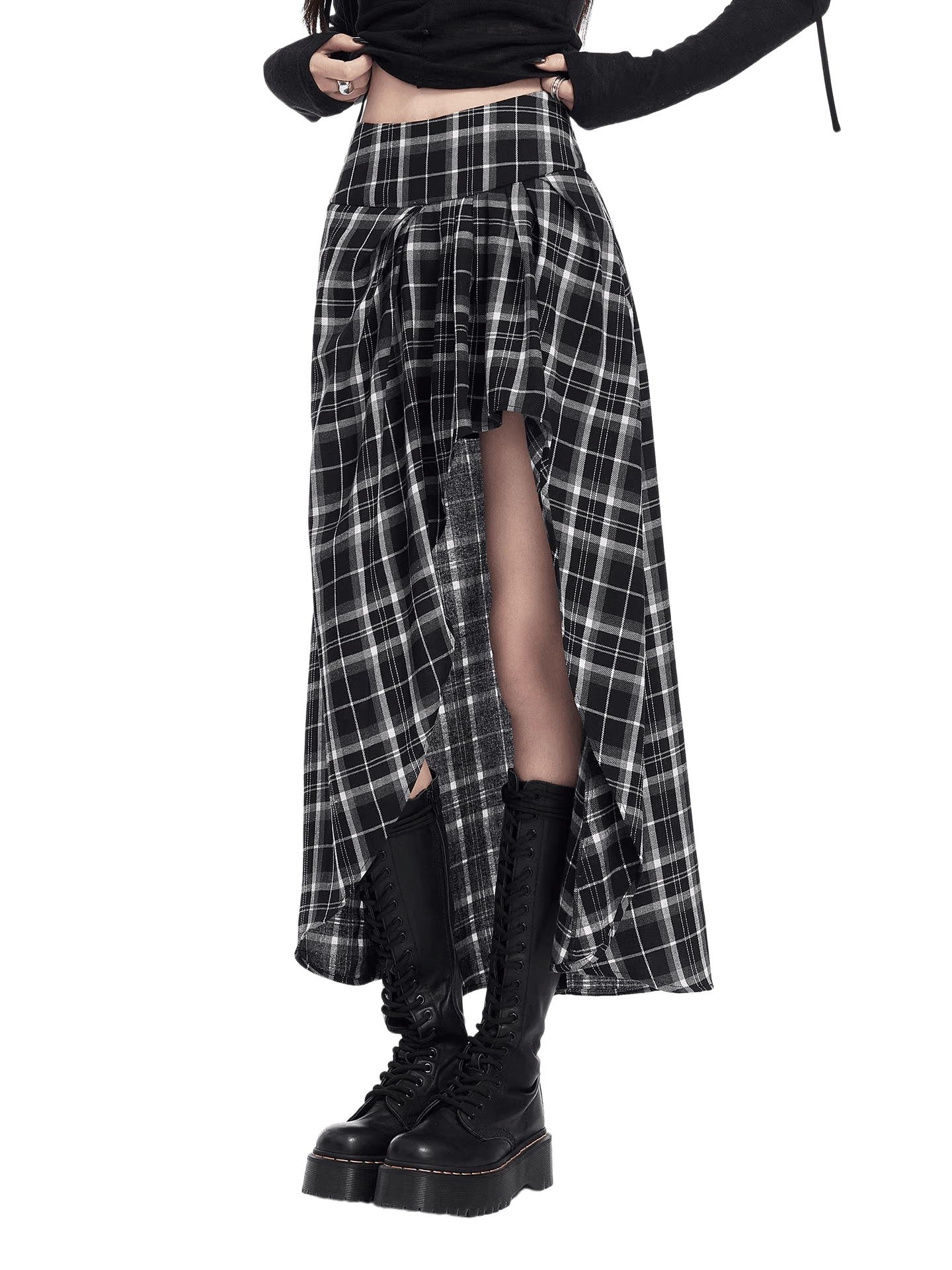 Rebel Check Asymmetric Midi Skirt