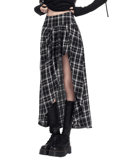 Rebel Check Asymmetric Midi Skirt