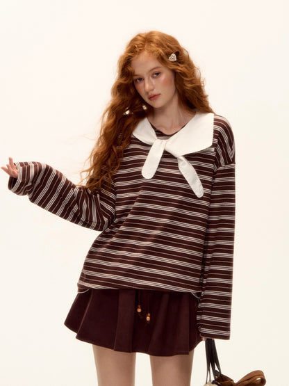 Bow-Tie Striped Long-Sleeve T-Shirt