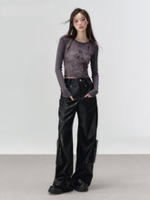 Black Rivet Straight Leather Pants - CHINASQUAD