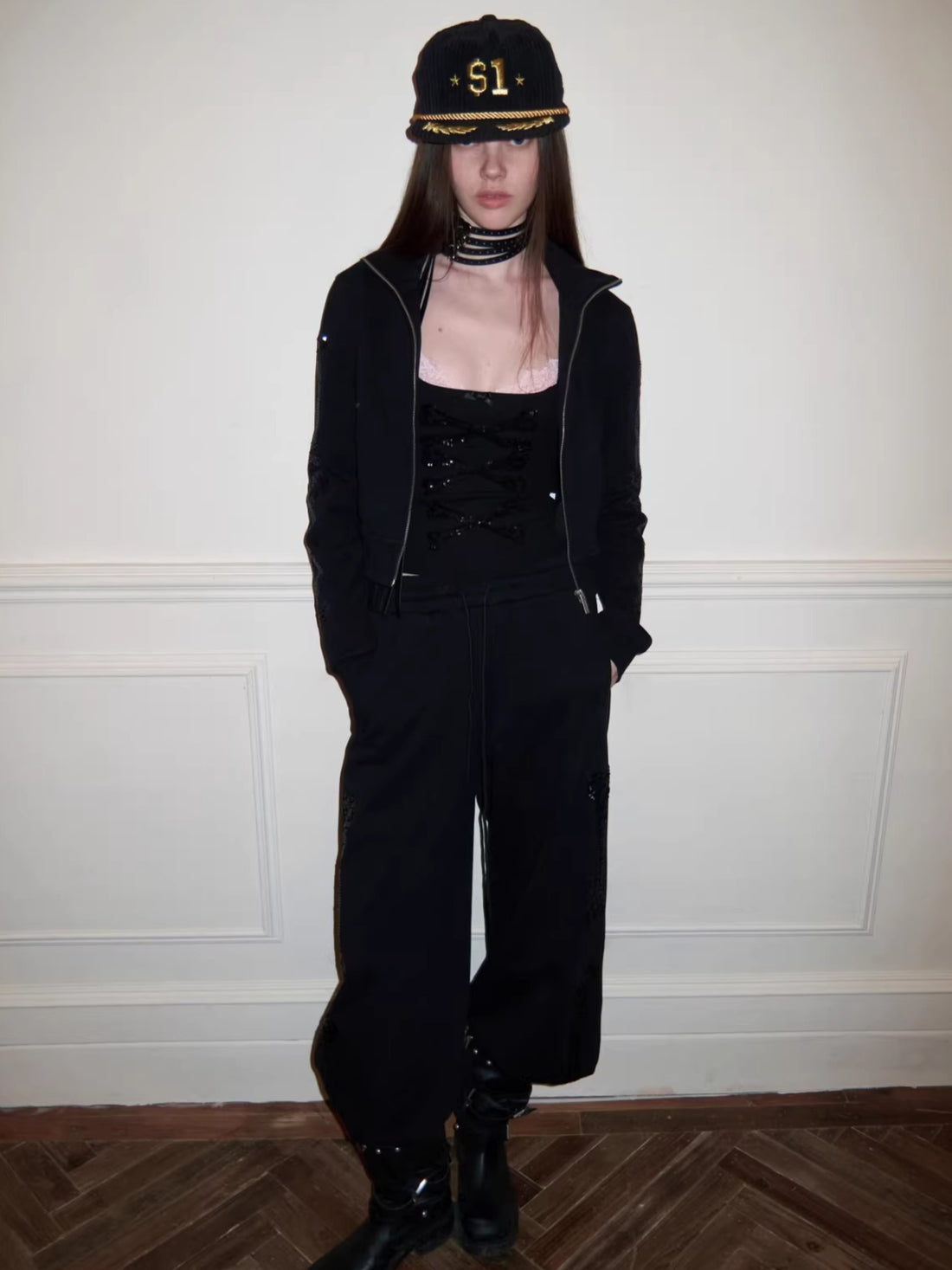 Stand-Collar Cropped Sweatshirt &amp; Jogger Set