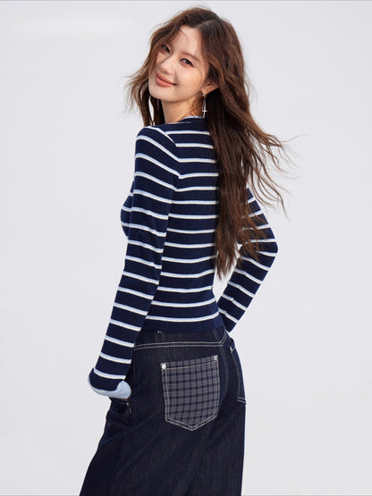 Contrast Striped Wool-Blend Knit Turtleneck