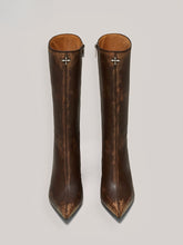 Compass Badge Sword Leather High Heel Boots Patina Wild Horse Brown Patina - CHINASQUAD