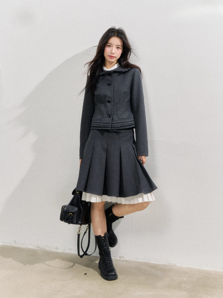 Preppy Style Lapel Suit Jacket &amp; Skirt Set