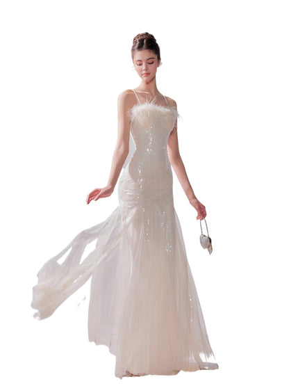 Starlit Pearl Sequin Mesh Mermaid Gown