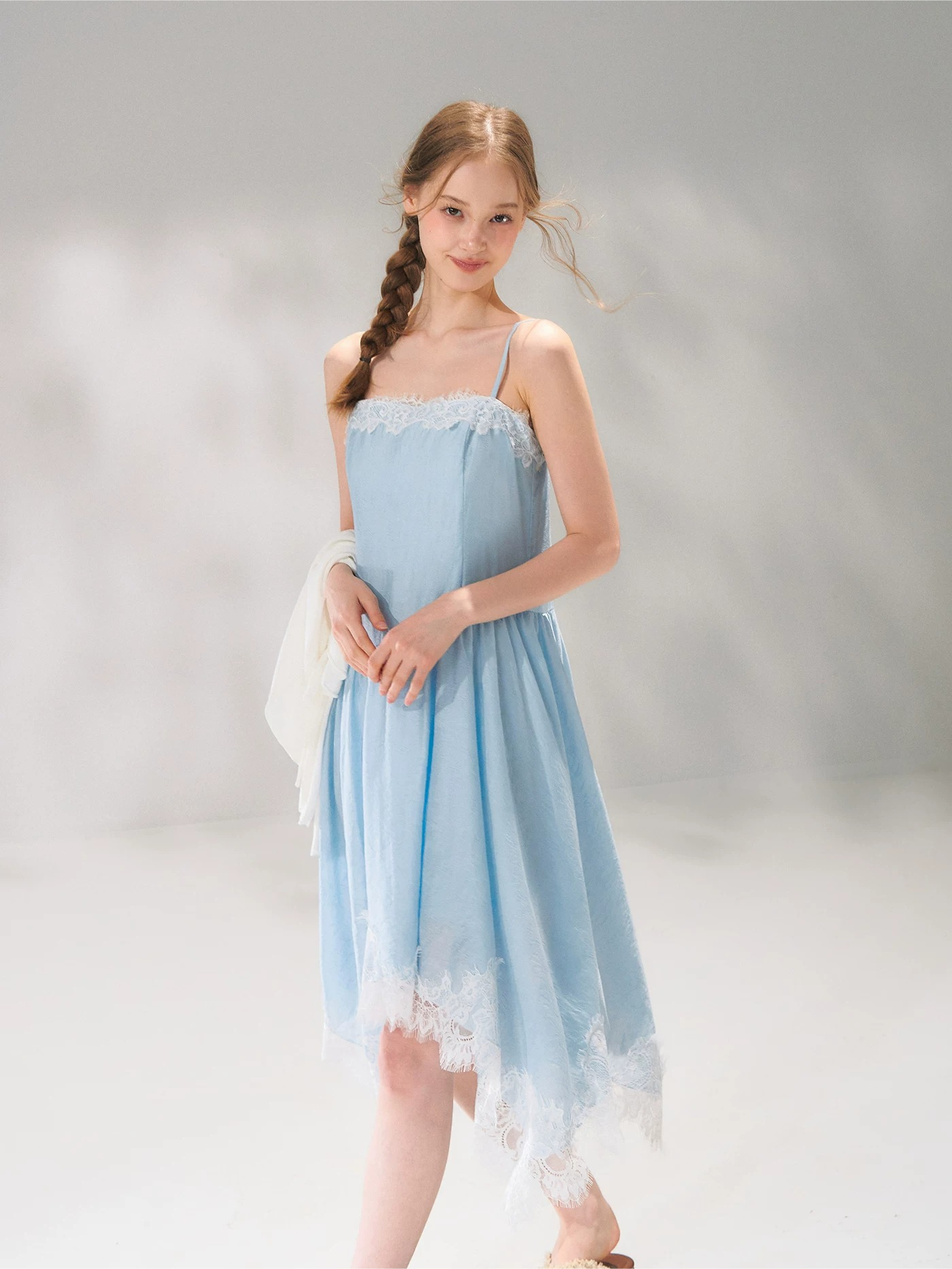 Asymmetric Lace-Trim Slip Midi Dress – CHINASQUAD