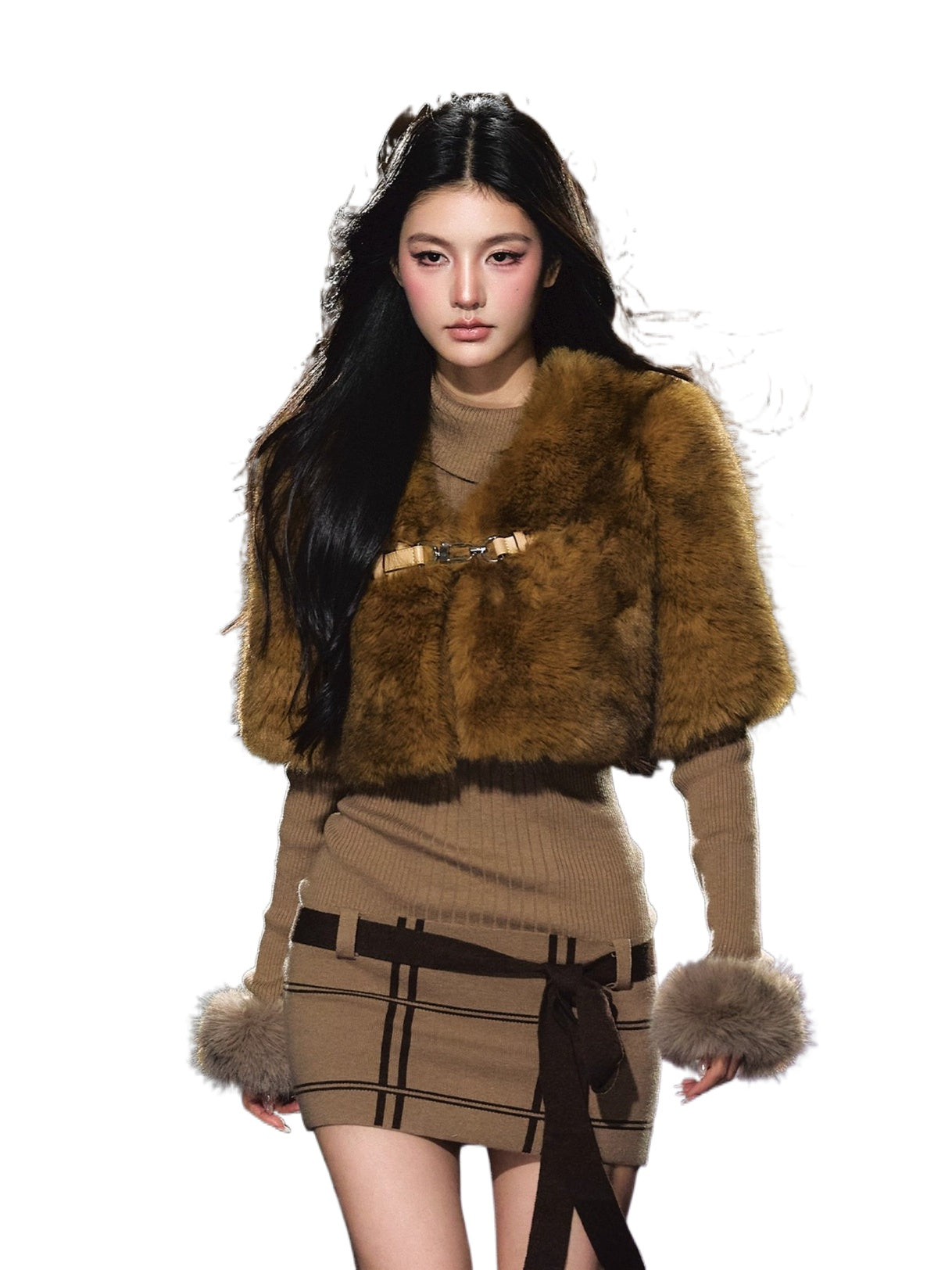 Maillard Faux Fur Cropped Cape