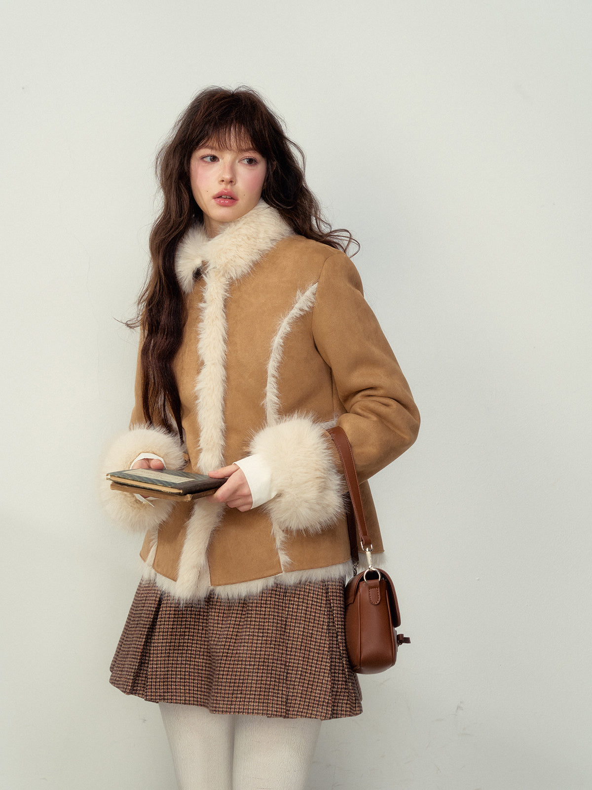 Khaki &amp; Pink Shearling Coat