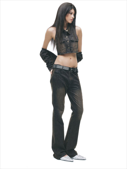 Enzyme-Washed Straight Denim Pants