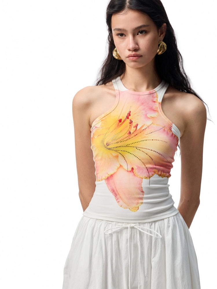 Floral Print Rhinestone Vest - CHINASQUAD