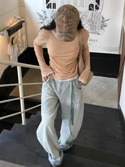 Washed Pleated Banana-Fit Denim Pants