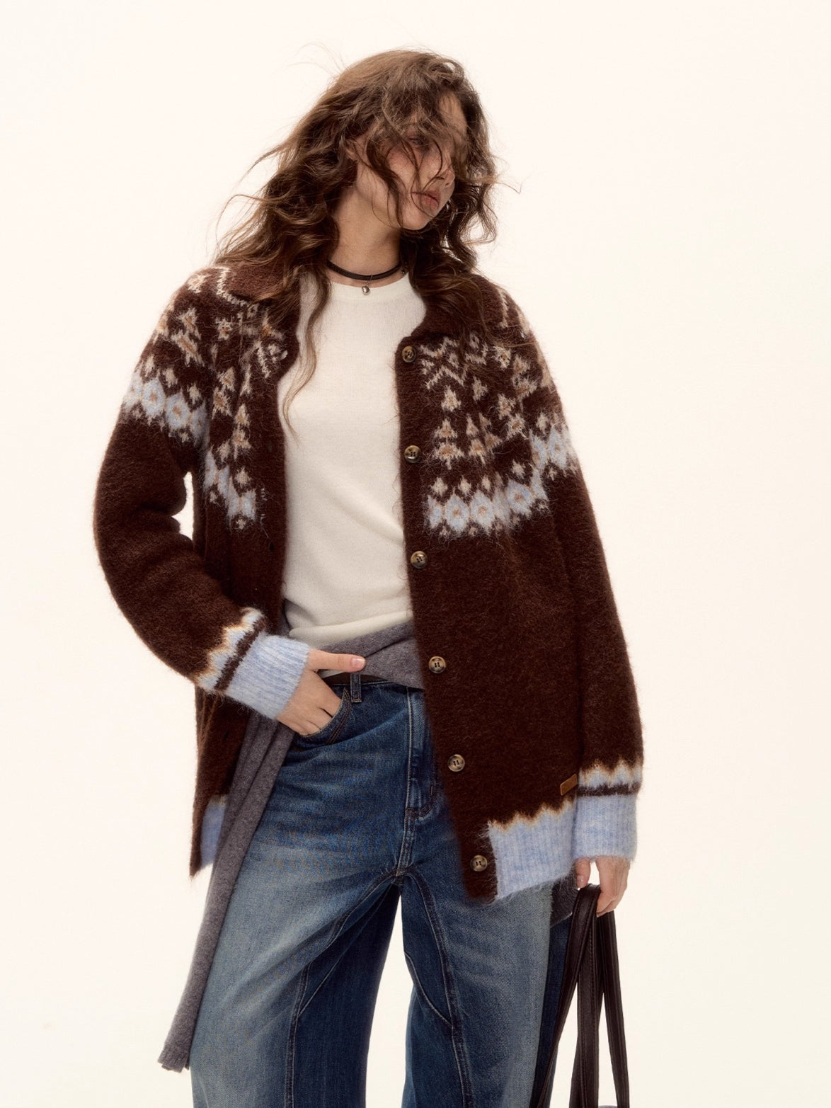 Wool Blend Fair Isle Button-Up Cardigan