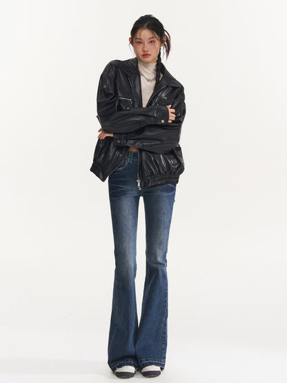 Washed Stretch Slim Flare Jeans