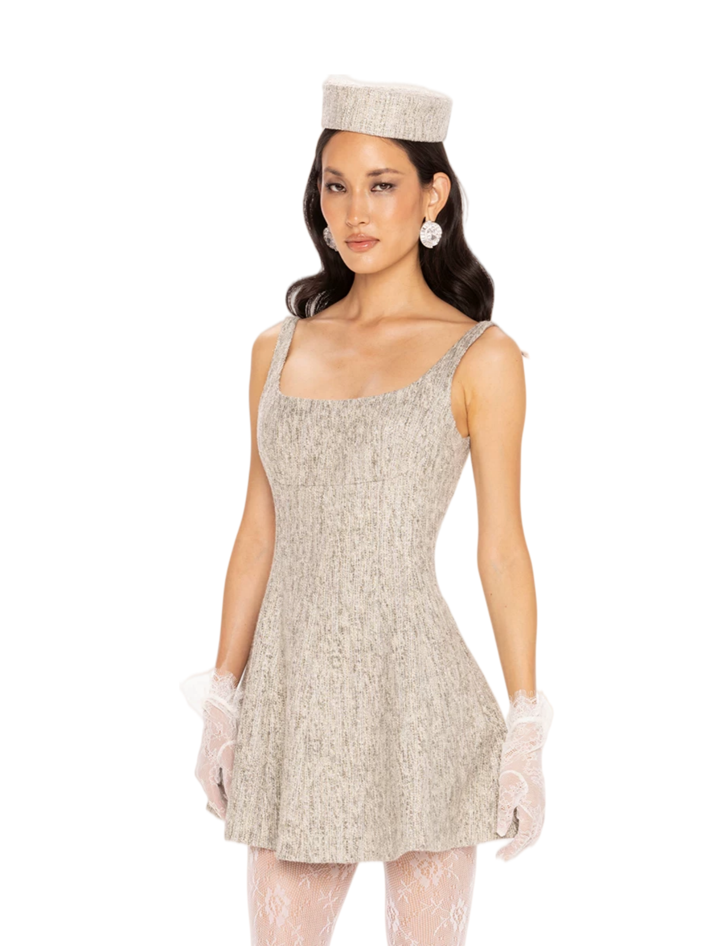 Wool-Blend Knitted Strap Fit-and-Flare Mini Dress - Gray / XS Wool-Blend Knitted Strap Fit-and-Flare Mini Dress - Gray / XS