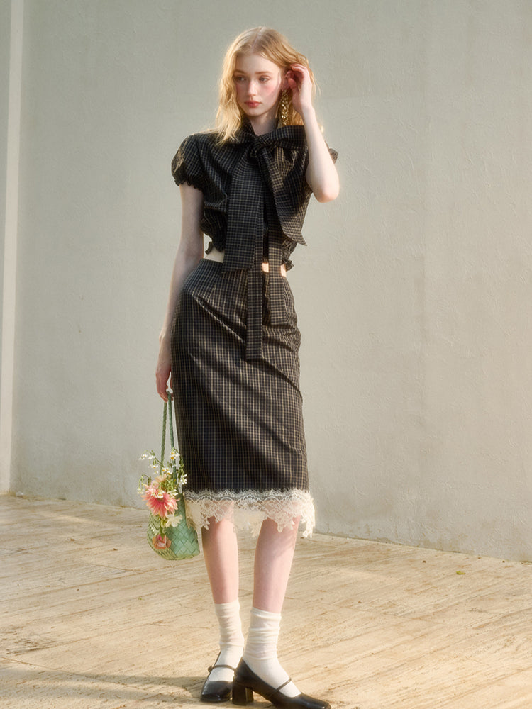 Natural Cotton Bow-Tie Shirt &amp; Skirt Set