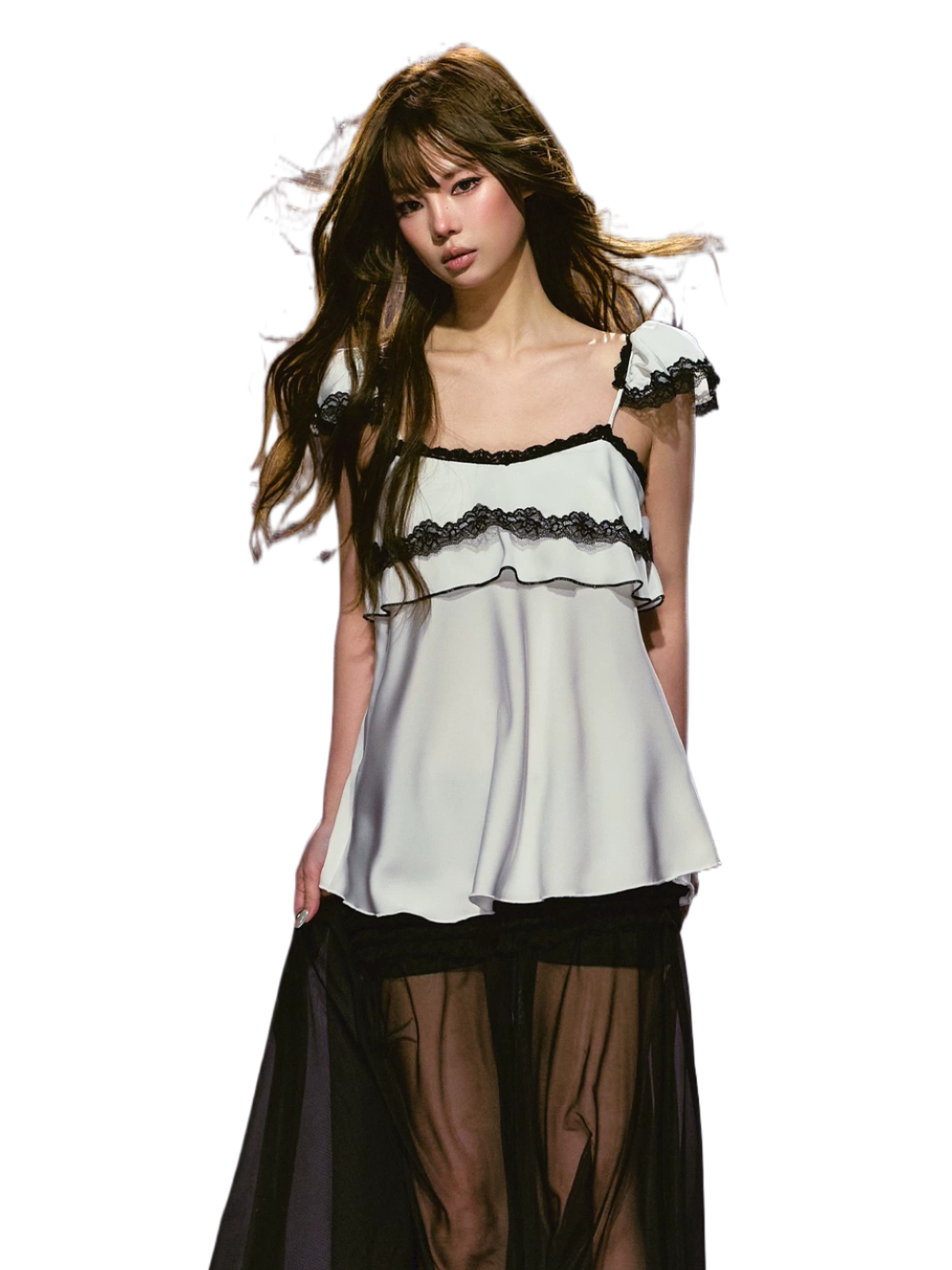 Contrast Lace Satin Off-Shoulder Camisole Top