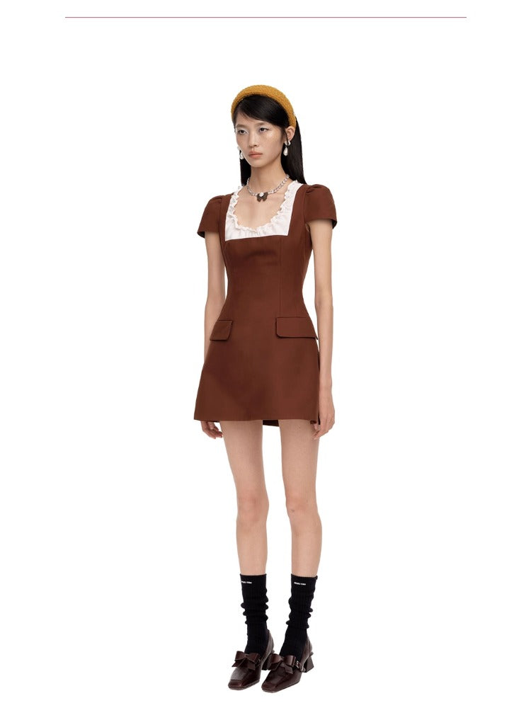 Ruffled Short-Sleeve A-Line Dress
