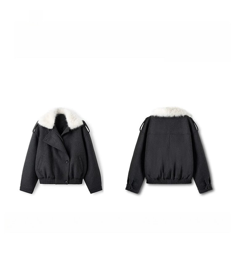 Faux Fox Fur Wool-Blend Aviator Jacket