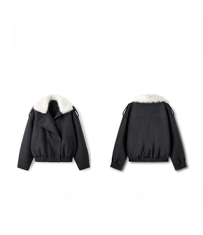 Faux Fox Fur Wool-Blend Aviator Jacket