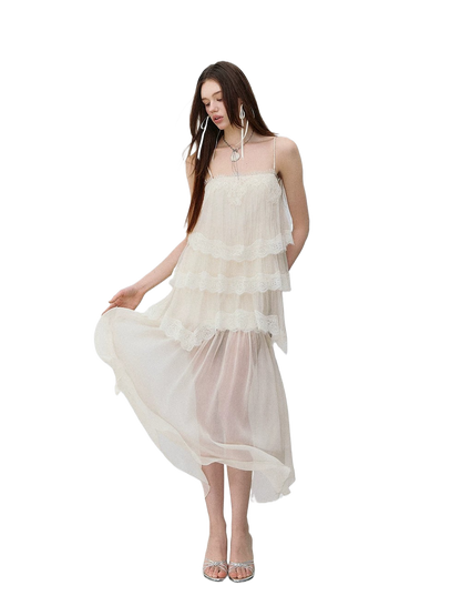 Ethereal Layered Ruffle Camisole &amp; Midi Skirt Set
