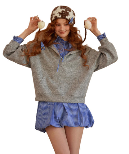 Three-Piece Set Plaid Patchwork Layered Sweatshirt &amp; Bottom Set - CHINASQUAD