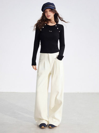 Two-Tone Layered Ribbed Knit Crewneck