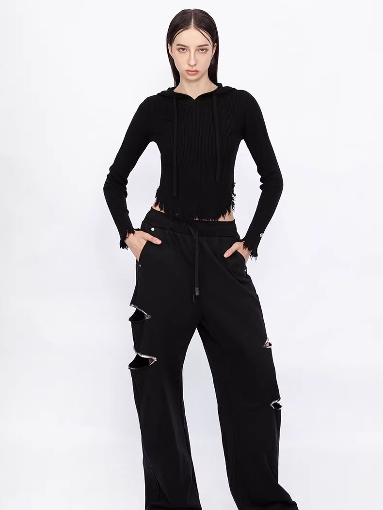 Color-Blocked Distressed Jogger Pants