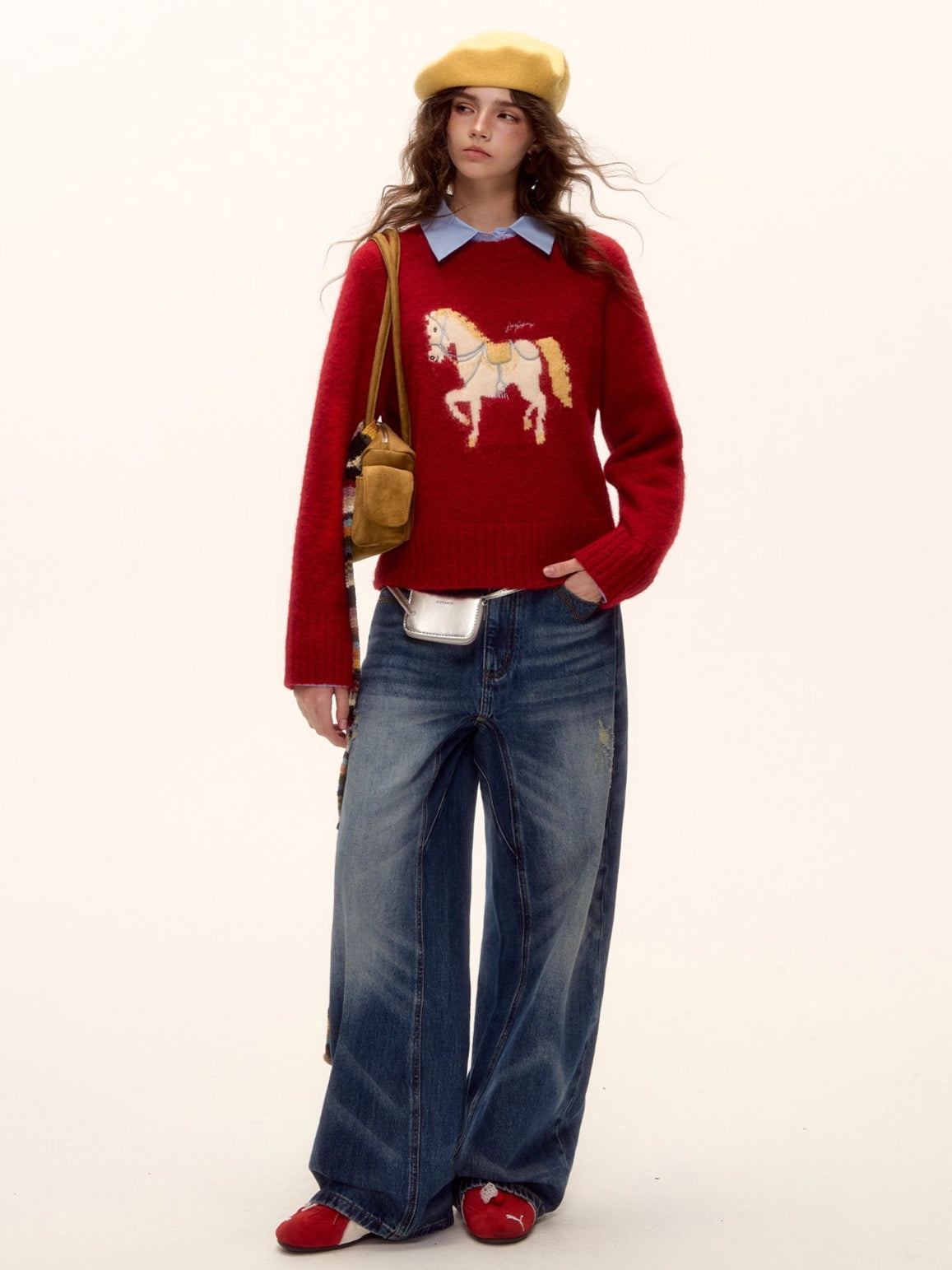 Wool Blend Horse Jacquard Embroidered Sweater