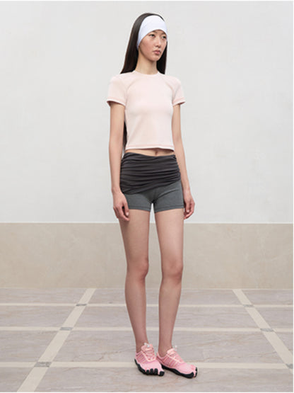 Color-Blocked and Pleated Low-Waist Shorts