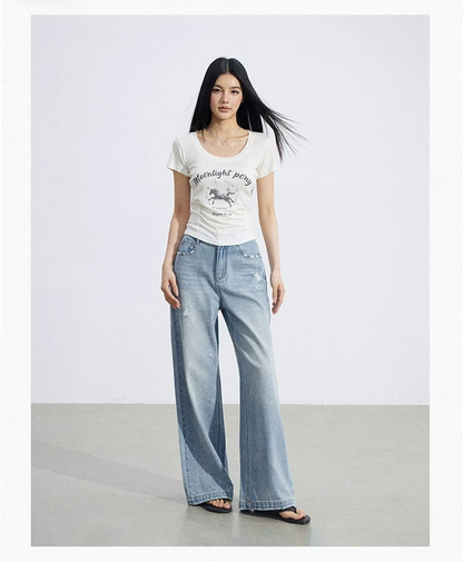 Ice-Silk Lyocell Pony Graphic Fitted T-Shirt