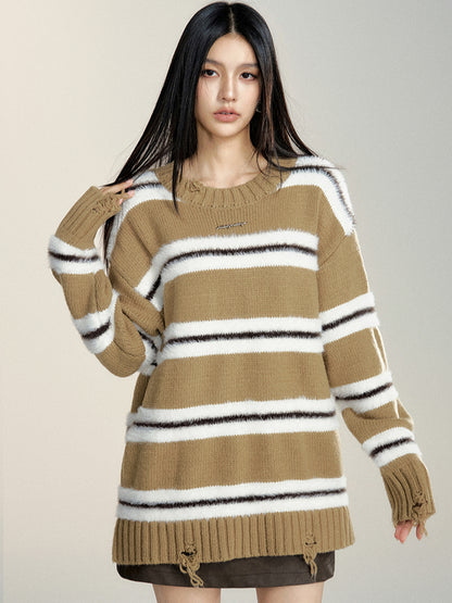 Color-Blocked Striped Relaxed Sweater