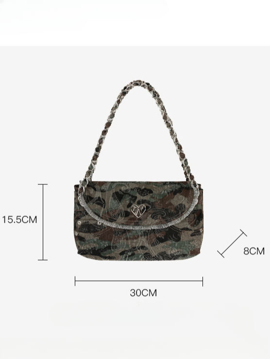 Camouflage Embroidered Denim Handbag Dumpling Bag