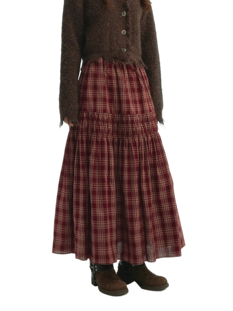 Lace Trim Drawstring Plaid Skirt