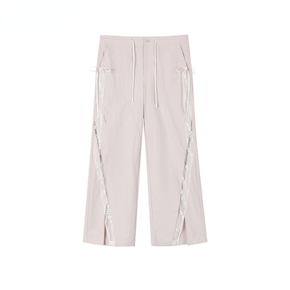 Pink Lace Patchwork Casual Cargo Pants